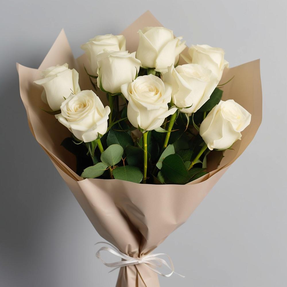 9 Белых роз Эдлесс Лав в Абдулино Букет 9 Белых роз Эдлесс Лав в Абдулино