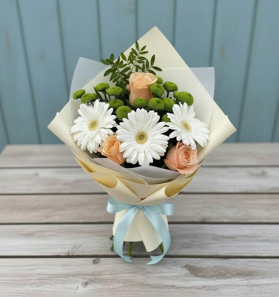 Букет цветов из: Герберы, Розы и Хризантемы в Абдулино