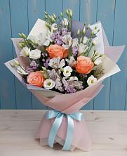 Букет Утренняя свежесть в Абдулино Букет цветов из: Лизиантусы, Розы, Альстромерии и Гипсофила в Абдулино