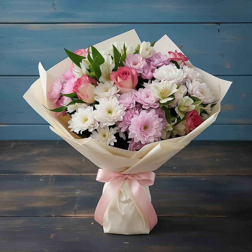 Букет цветов из: Хризантемы, Альстромерии и Розы в Абдулино